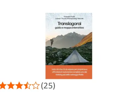 Copertina del libro "Translagorai", guida interattiva per il trekking sui Lagorai, con tenda e sentiero in montagna.